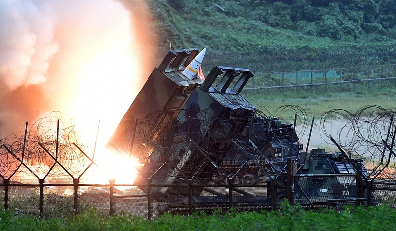 Photo released on July 29, 2017 from the South Korean Defense Ministry showing U.S. Army Tactical Missile System (ATACMS) firing a missile into the East Sea during a South Korea-U.S. joint missile drill (Photo by South Korean Defense Ministry via Getty Images)